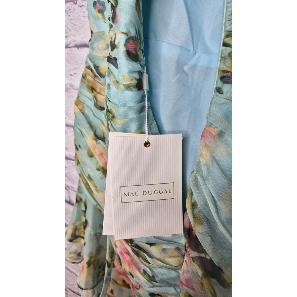 NWT Mac Duggal Ieena Blue Floral Chiffon Waterfall Ruffle Hem Gown Size 10 prom - Picture 8 of 11